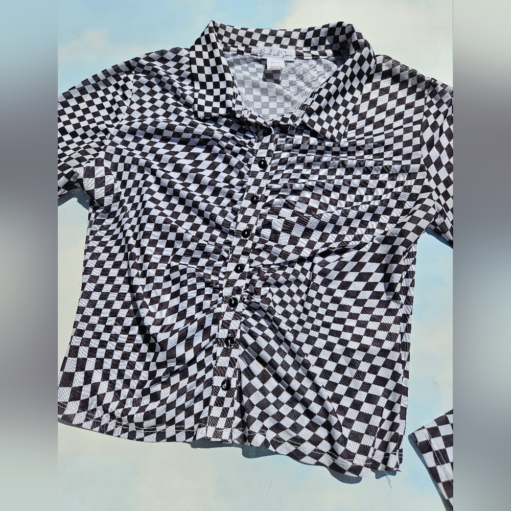 Checkered Mesh Button Down Funky Button Down Cool… - image 7